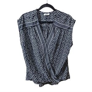 MAX STUDIO Hi-Lo Black & White Faux Wrap‎ Top - Size Large